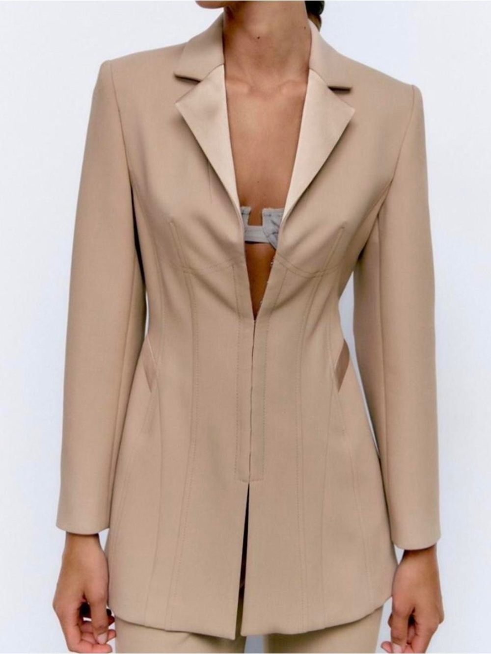 Zara Jacket Women’s Small Tailored Corset Blazer Jacket Light Beige